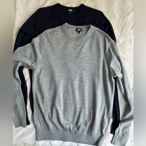 LIKE NEW Uniqlo 100% Wool Sweaters (2) | Size Lrg (Men) | Dark Blue & Grey